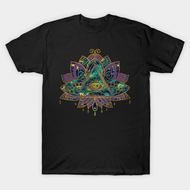 All Seeing Mystic Eye in Lotus Flower T-Shirt by Nartissima